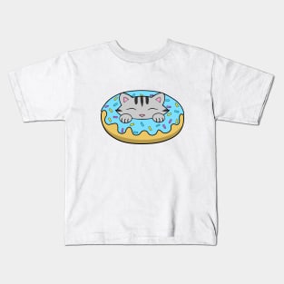 Blue Doughnut Kitten Kids T-Shirt